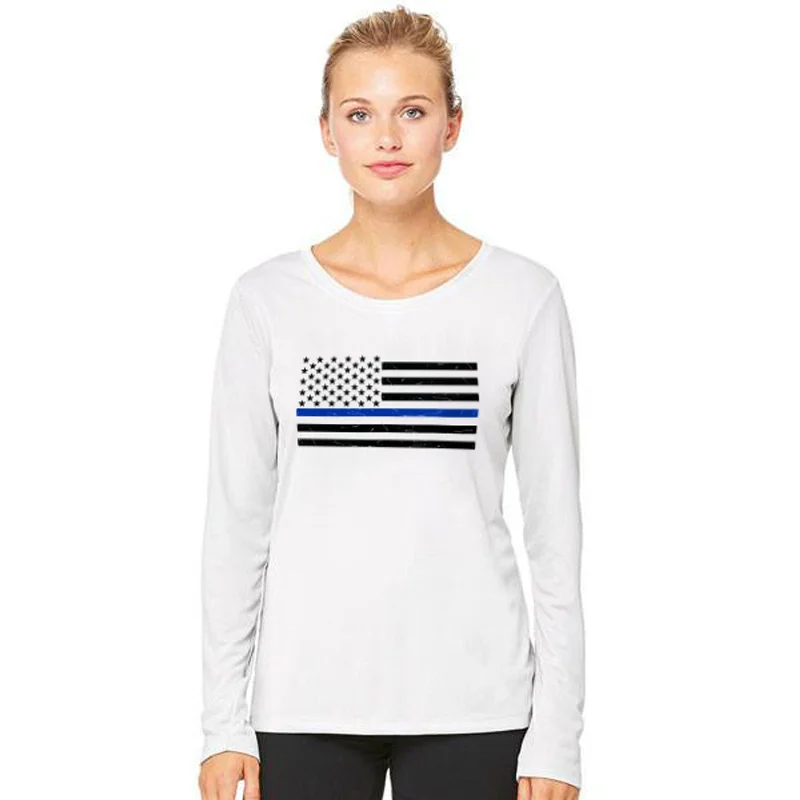 Women's Long Sleeve - Thin Blue Line Classic, Black Flag