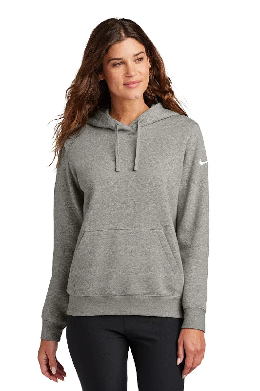 Nike Womens Club Fleece Hooded Sweatshirt Hoodie w/ Pouch Pockets - Heather Dark Grey - New