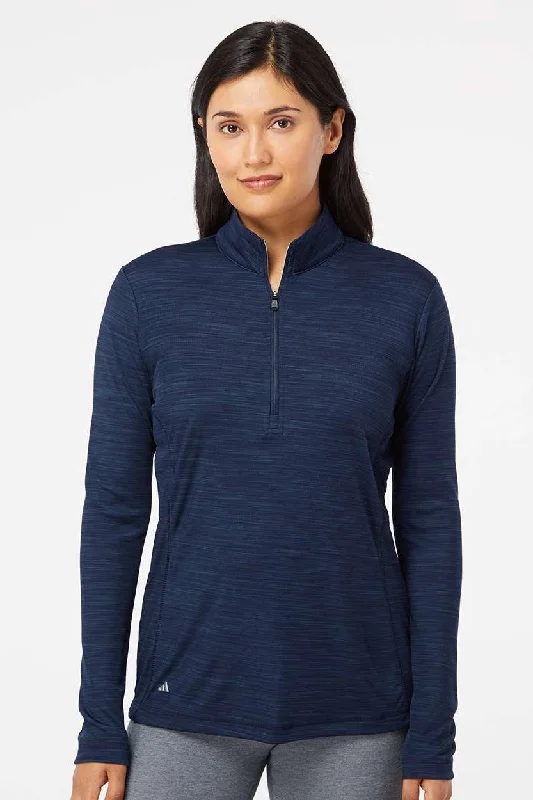 Adidas Womens Moisture Wicking 1/4 Zip Sweatshirt - Collegiate Navy Blue Melange