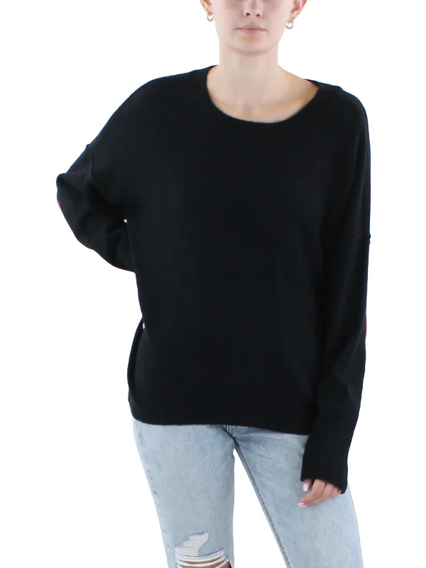 Womens Embroidered Ribbed Trim Pullover Sweater