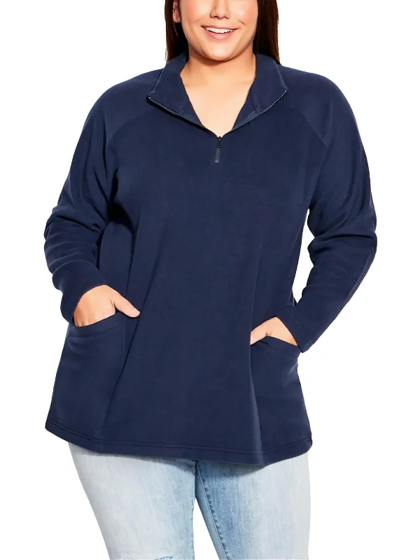 Plus Womens Zipper Fleece Tunic Sweater