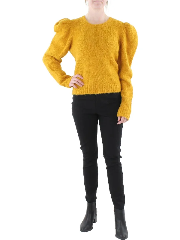 Womens Wool Ribbed Trim Crewneck Sweater