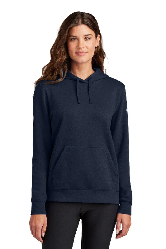 Nike Womens Club Fleece Hooded Sweatshirt Hoodie w/ Pouch Pockets - Midnight Navy Blue - New