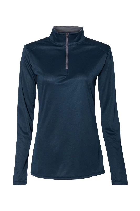 Badger Womens B-Core Moisture Wicking 1/4 Zip Sweatshirt - Navy Blue/Graphite Grey - Closeout