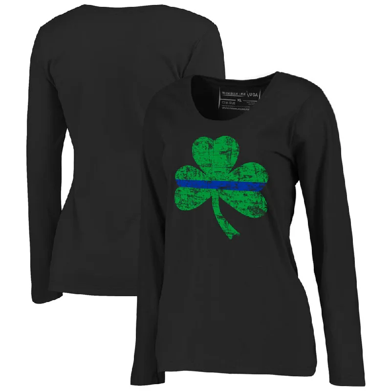 Women's Thin Blue Line St. Patrick's Shamrock Long Sleeve T-Shirt