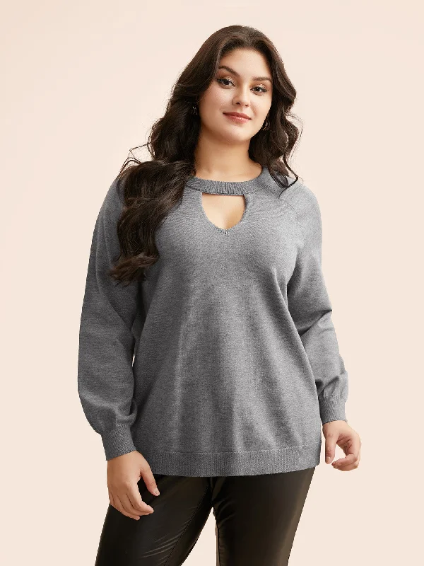 Plain Keyhole Puff Sleeve Pullover