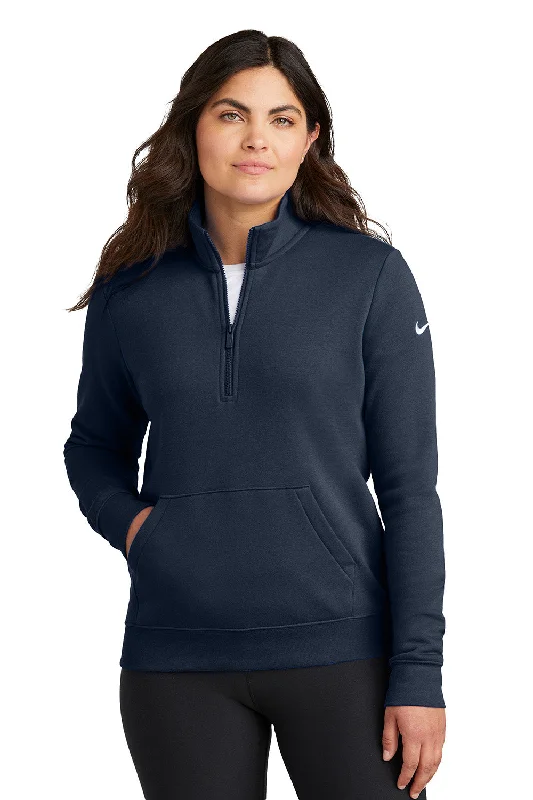 Nike Womens Club Fleece 1/4 Zip Sweatshirt w/ Pouch Pocket - Midnight Navy Blue - New