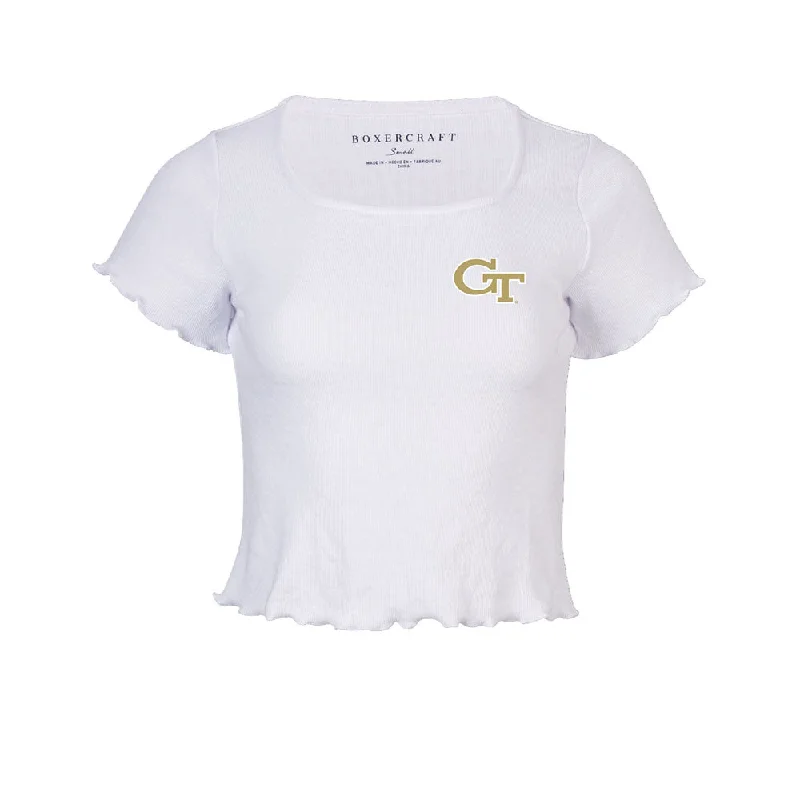 Ladies Georgia Tech Yellow Jackets Baby Rib White Short Sleeve