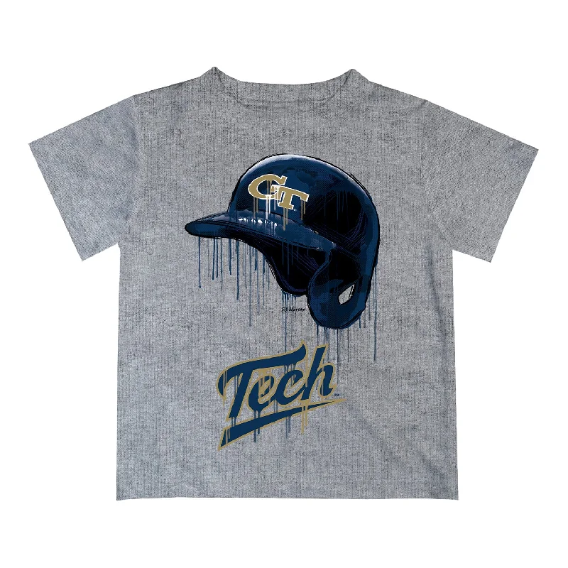 Youth Georgia Tech Yellow Jackets Dripping Baseball Helmet Grey T-Shirt