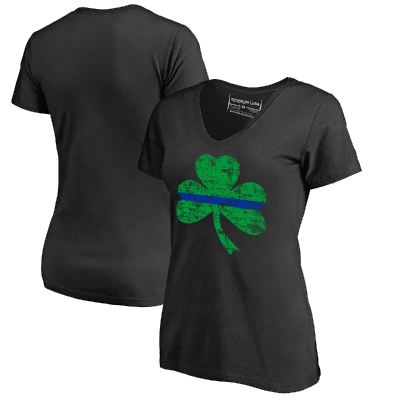 Women's Thin Blue Line St. Patrick's Shamrock V-Neck Shirt