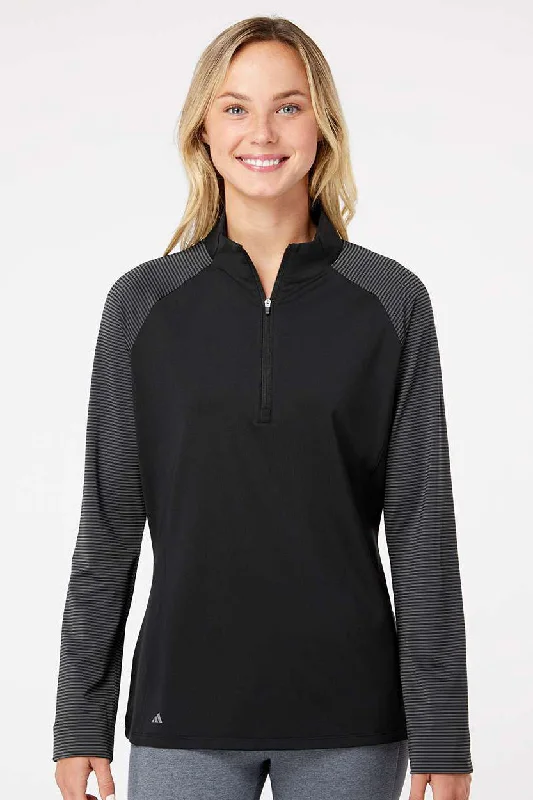 Adidas Womens Stripe Block Moisture Wicking 1/4 Zip Sweatshirt - Black