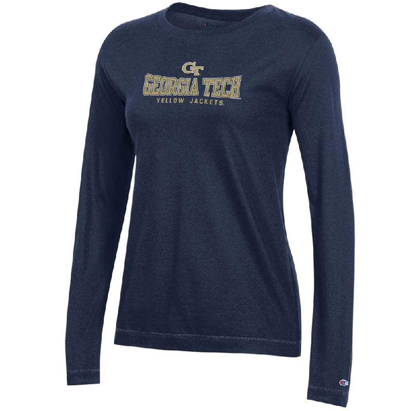 Ladies Georgia Tech Yellow Jackets Curved GT Long Sleeve T-Shirt