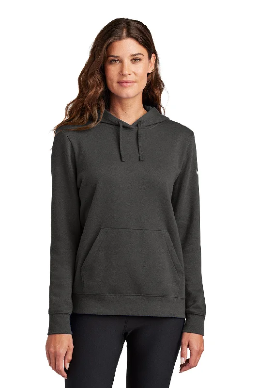 Nike Womens Club Fleece Hooded Sweatshirt Hoodie w/ Pouch Pockets - Anthracite Grey - New