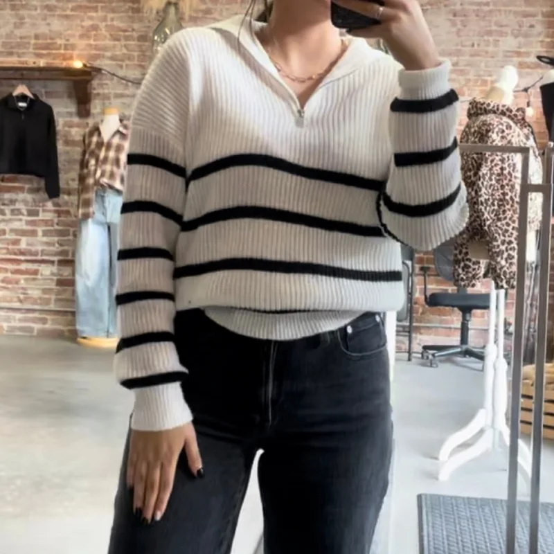 Kind Hearts Half Zip Striped Sweater