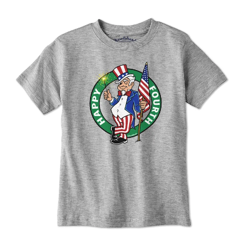 Happy Fourth Uncle Sam Circle Logo Youth T-Shirt