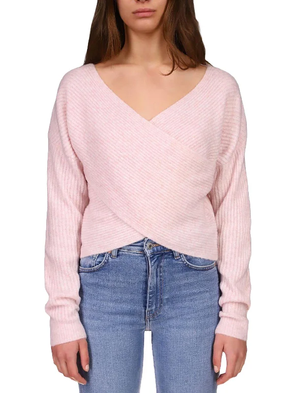 Womens Waffle V-Neck Wrap Sweater