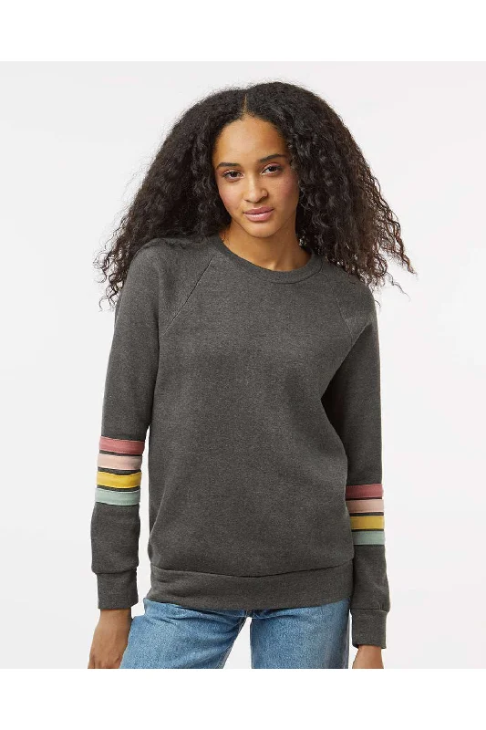 MV Sport Womens Striped Sleeves Crewneck Sweatshirt - Charcoal Grey