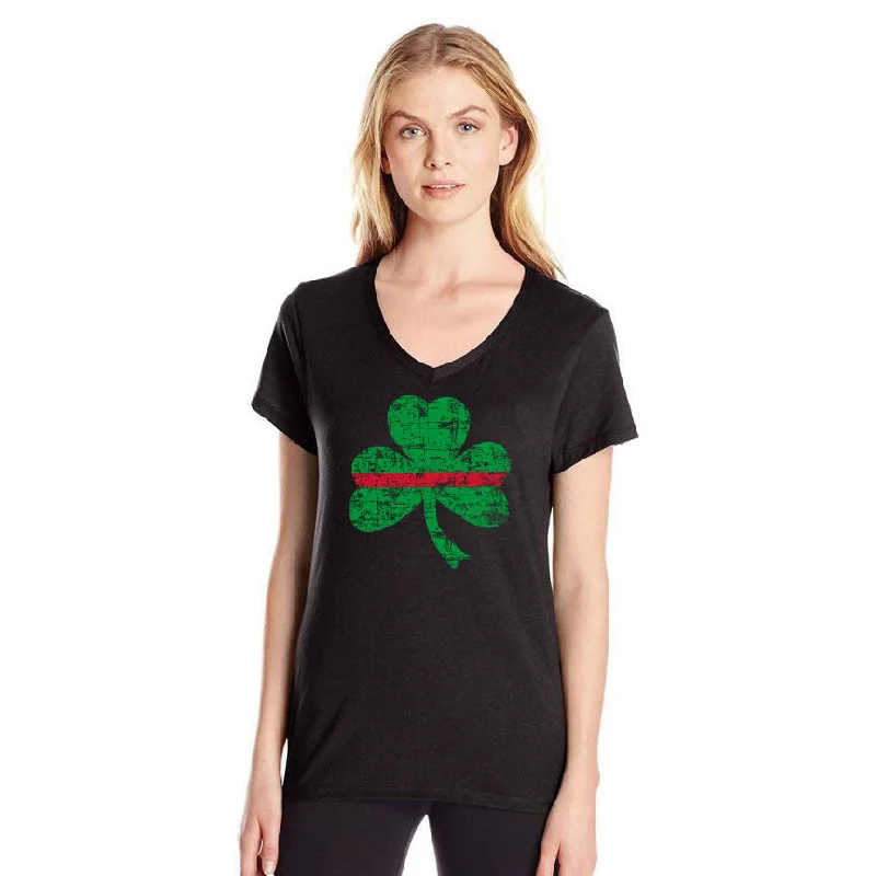 Women's Thin Red Line St. Patrick's Shamrock V-Neck Shirt