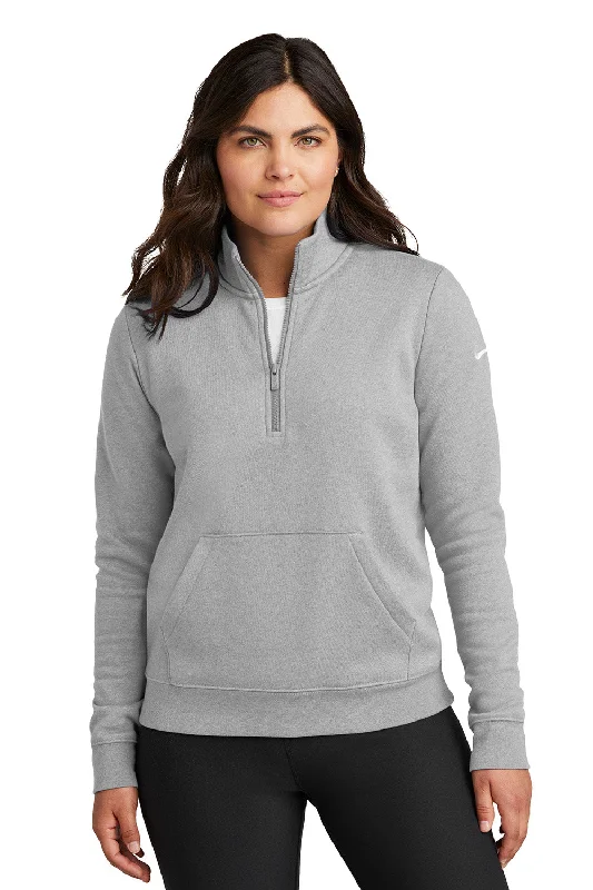 Nike Womens Club Fleece 1/4 Zip Sweatshirt w/ Pouch Pocket - Heather Dark Grey - New