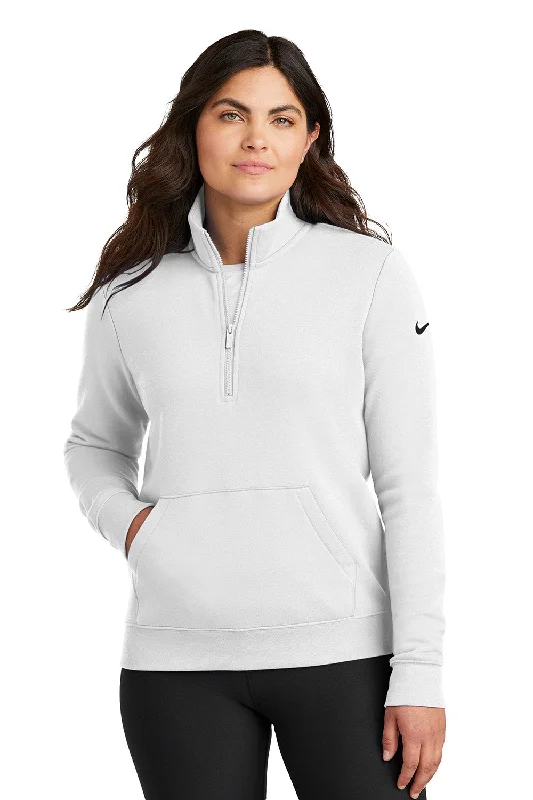 Nike Womens Club Fleece 1/4 Zip Sweatshirt w/ Pouch Pocket - White - New