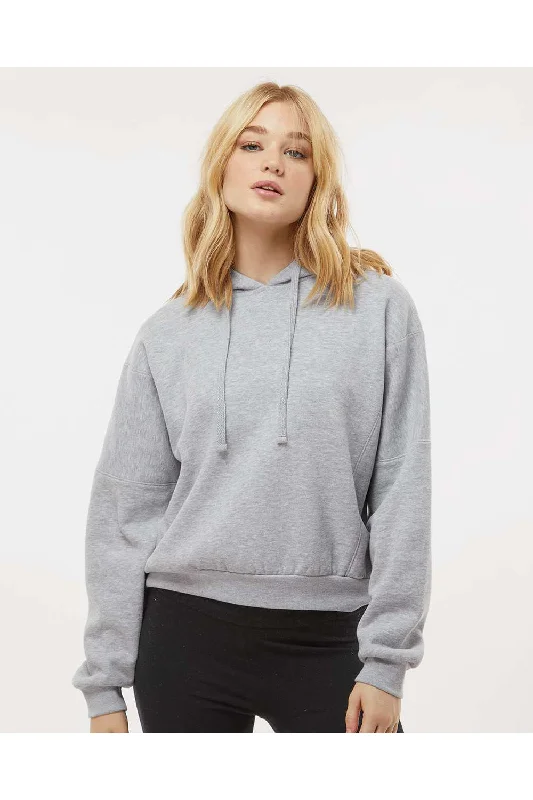 MV Sport Womens Sueded Fleece Crop Hooded Sweatshirt Hoodie - Heather Grey - Closeout