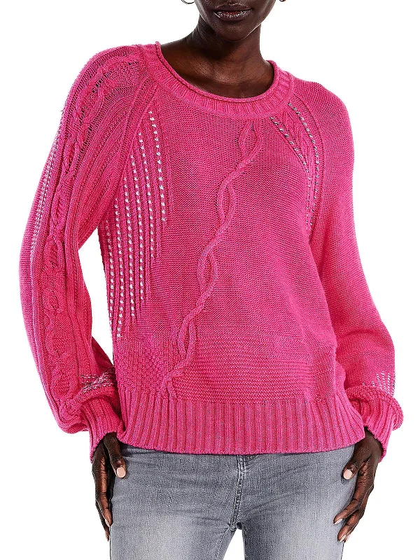 Womens Cable Knit Long Sleeve Pullover Sweater