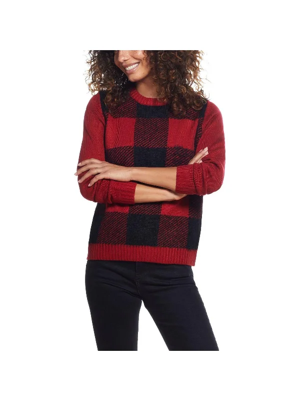 Womens Knit Checkered Crewneck Sweater