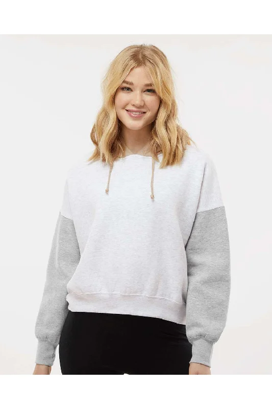 MV Sport Womens Sueded Fleece Colorblock Crop Hooded Sweatshirt Hoodie - Heather Grey