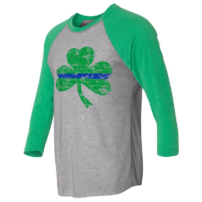 Thin Blue Line St. Patrick's Shamrock Raglan 3/4 Sleeve T-Shirt, Unisex