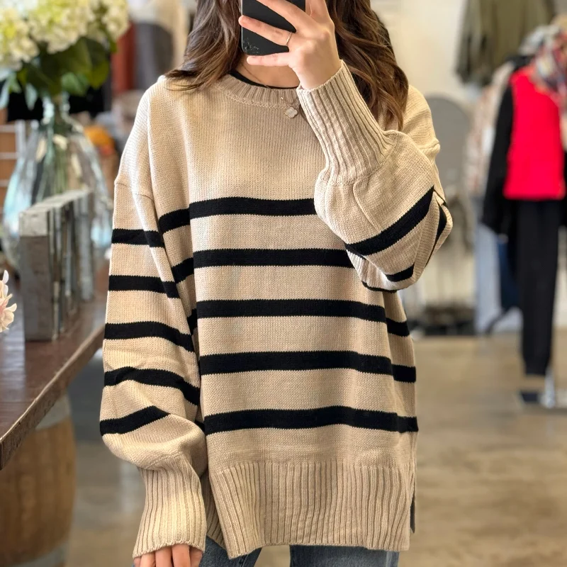 Peace And Joy Stripe Sweater Khaki