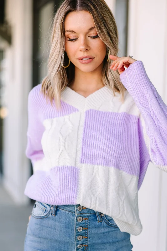 Just Take A Look Lavender Purple Checkered Sweater