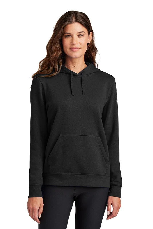 Nike Womens Club Fleece Hooded Sweatshirt Hoodie w/ Pouch Pockets - Black - New