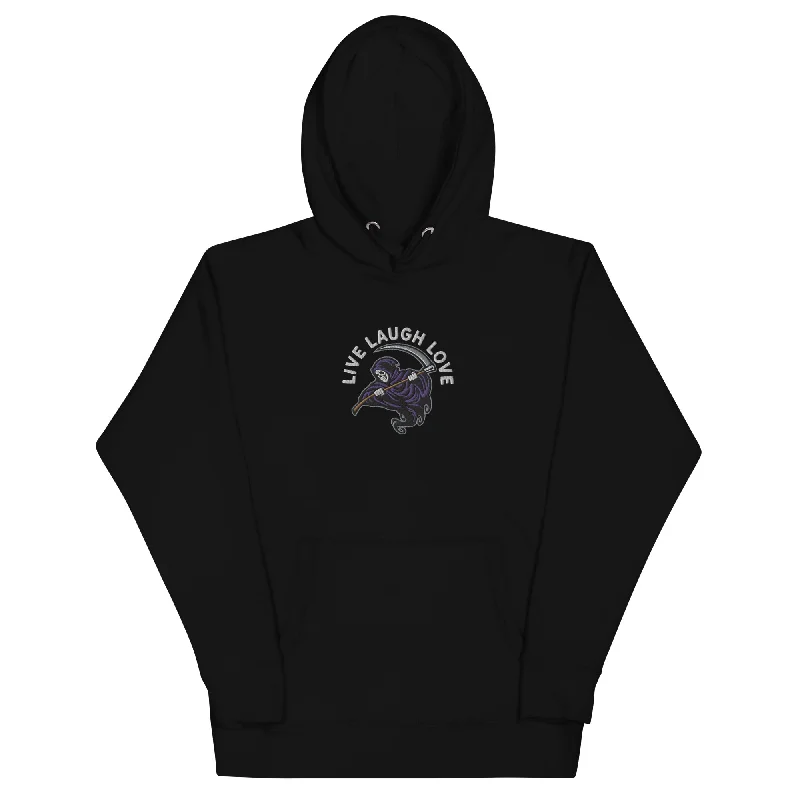 Live Laugh Love Grim Reaper Embroidered Hoodie