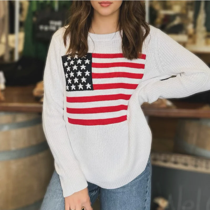 Cable Knit Flag Sweater White