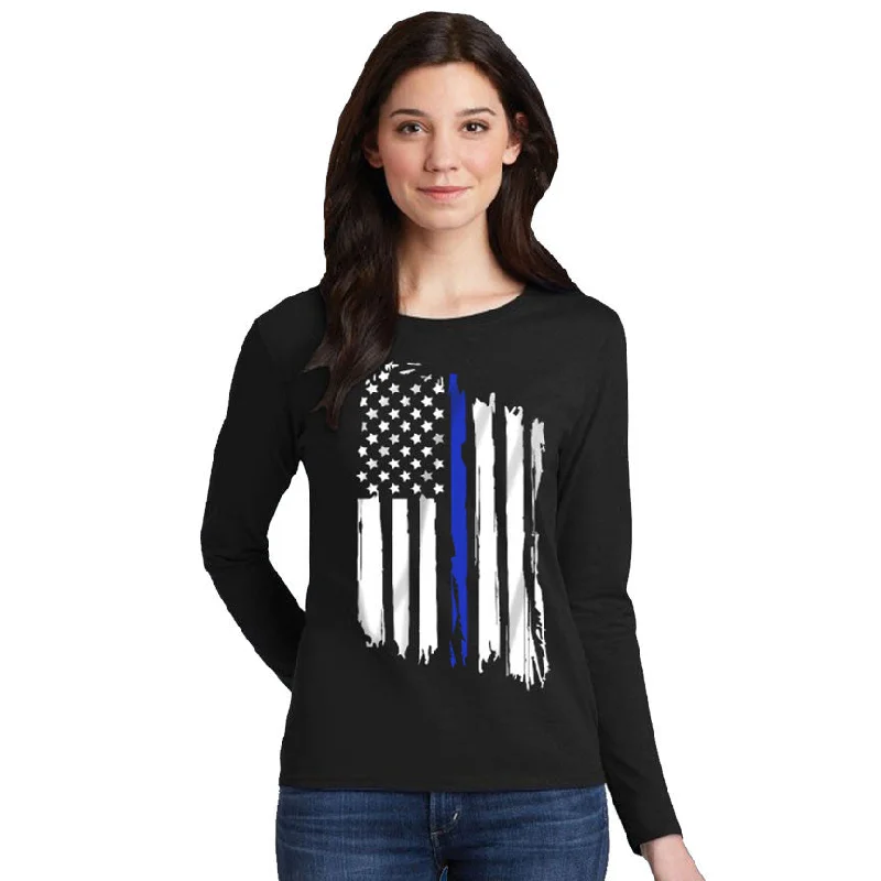 Women's Long Sleeve  - Thin Blue Line American Flag