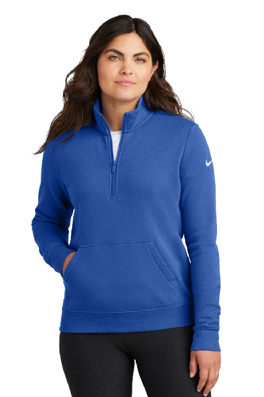 Nike Womens Club Fleece 1/4 Zip Sweatshirt w/ Pouch Pocket - Game Royal Blue - New