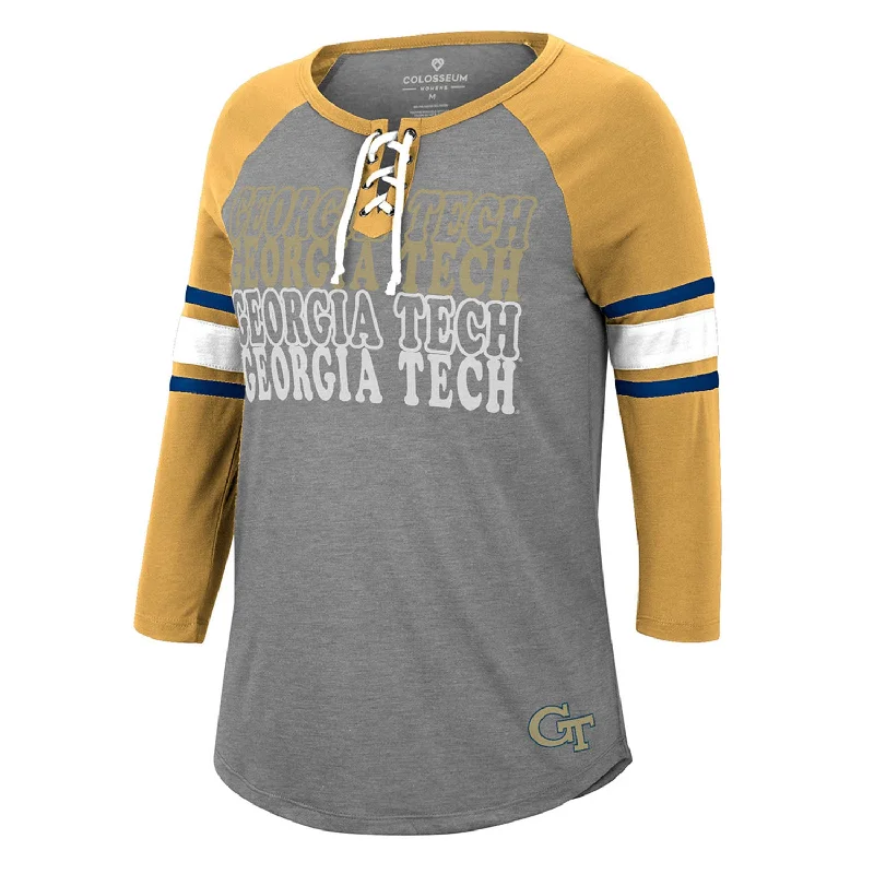 Ladies Georgia Tech Yellow Jackets She Means You Lace Up 3/4 Sleeve T-Shirt