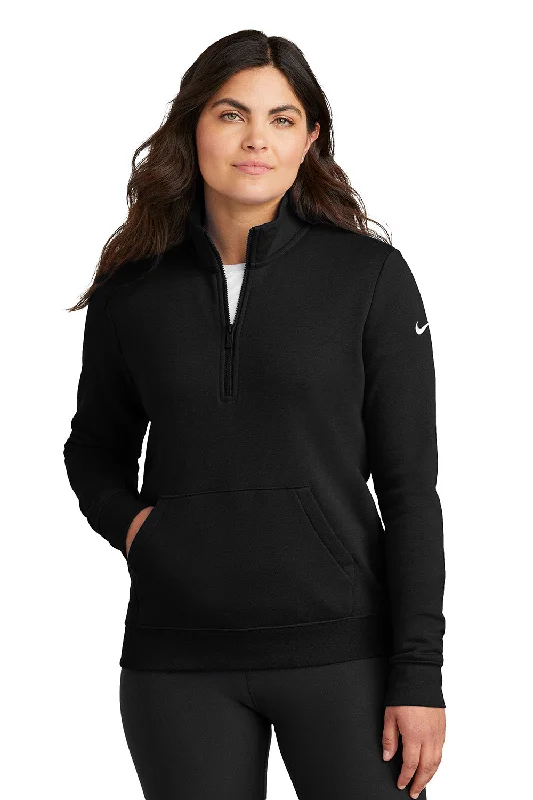 Nike Womens Club Fleece 1/4 Zip Sweatshirt w/ Pouch Pocket - Black - New