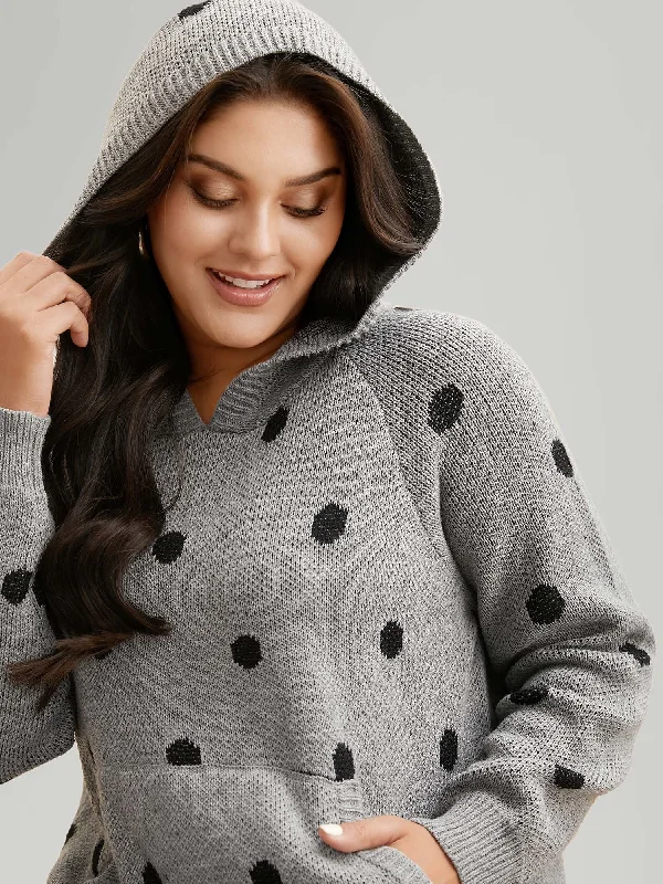 Polka Dot Hooded Patch Pocket Pullover