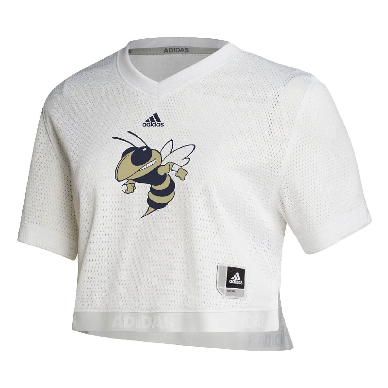 Ladies Georgia Tech Yellow Jackets Crop Football Jersey T-Shirt