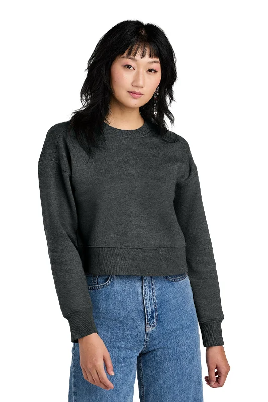 District Womens Perfect Weight Fleece Cropped Crewneck Sweatshirt - Heather Charcoal Grey