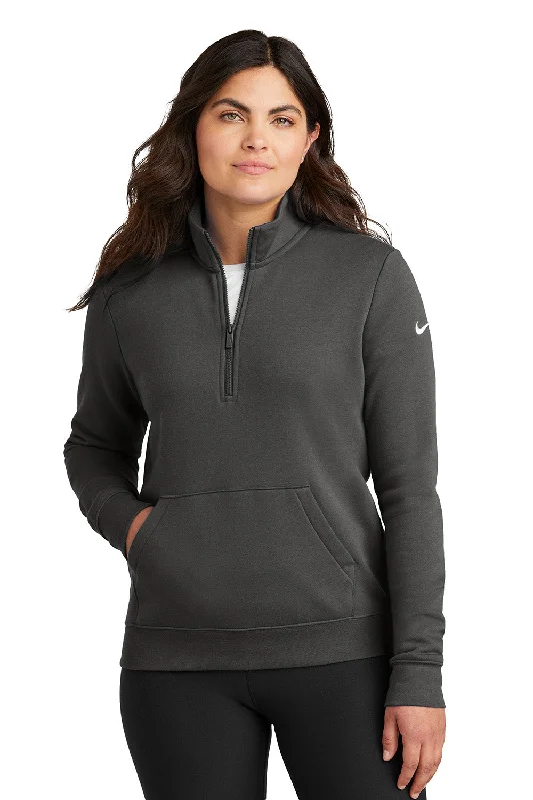 Nike Womens Club Fleece 1/4 Zip Sweatshirt w/ Pouch Pocket - Anthracite Grey - New