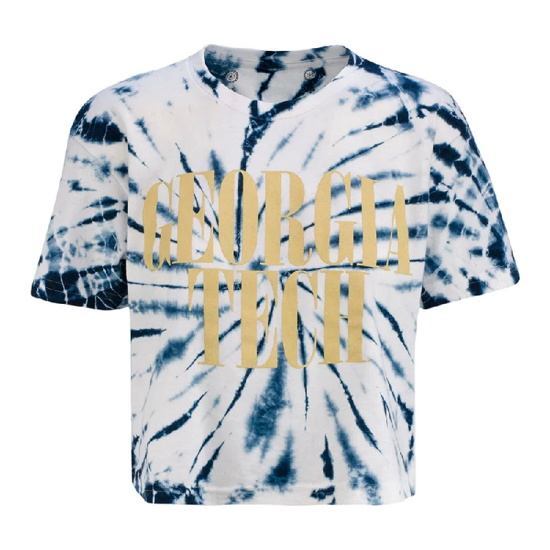 Ladies Georgia Tech Yellow Jackets Tie-Dye Crop T-Shirt