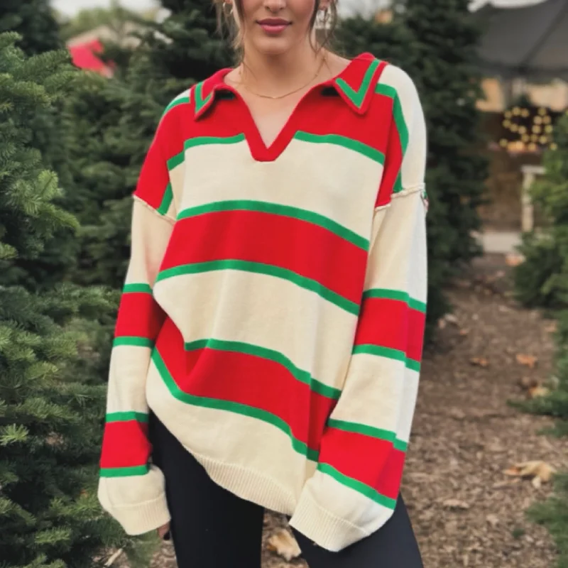 Near The Fireplace Stripe Sweater  Cream