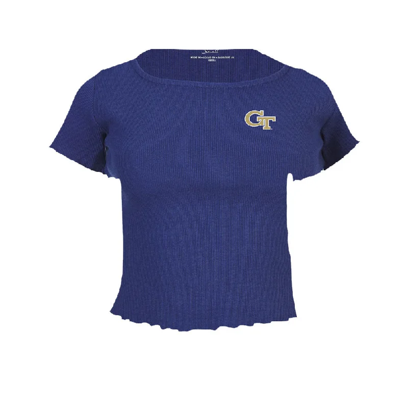 Ladies Georgia Tech Yellow Jackets Baby Rib Navy Short Sleeve