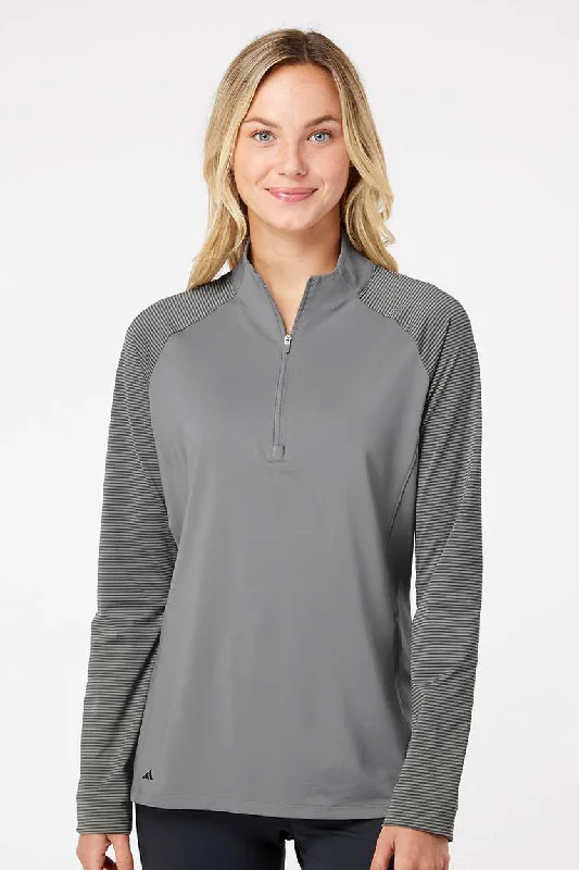 Adidas Womens Stripe Block Moisture Wicking 1/4 Zip Sweatshirt - Grey