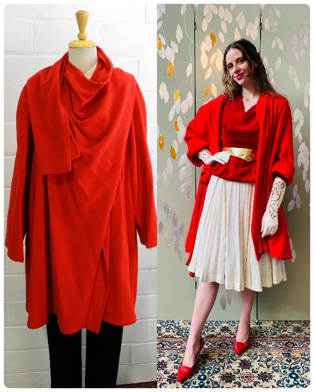 Vintage 1980s Red Karl Lagerfeld Cashmere Wool Coat, Large