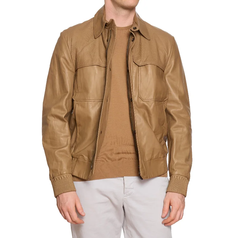 BERLUTI Paris Tan Lambskin Leather Bomber Jacket EU 50 US M NEW