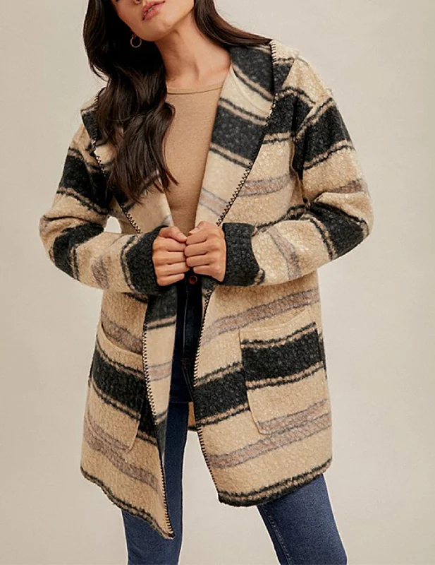 Blaire Boucle Striped Hooded Coat