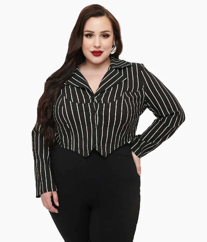 Tim Burton’s The Nightmare Before Christmas by Unique Vintage Plus Size Black & White Stripe Jack Skellington Western Jacket